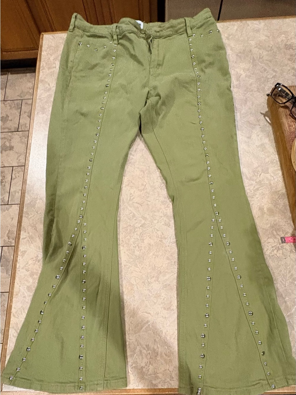 Fashion Nova Olive Green Studded Flare Pants